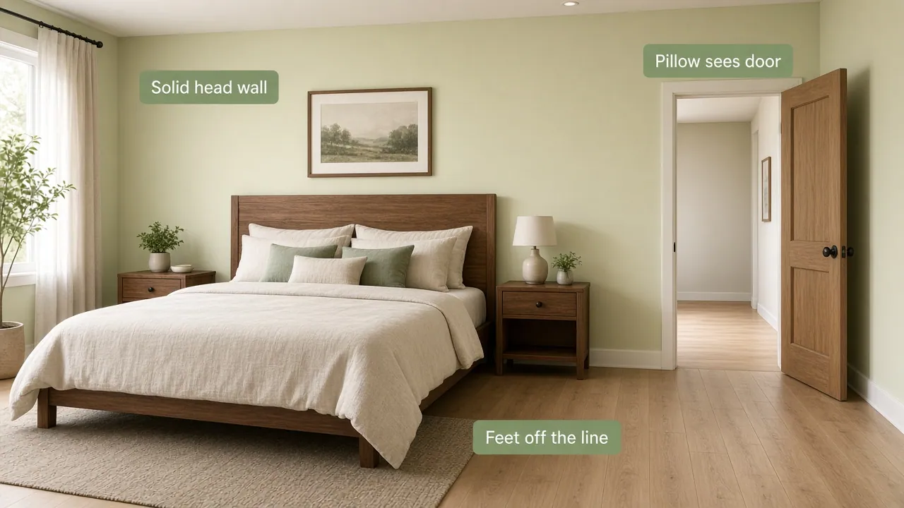 Bed facing door feng shui: move off the line, still see the doorway